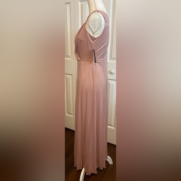 Alex B Nites Formal Pink Glittered Dress w/ Goldtone Hardware on Shoulders Sz 4 - Picture 6 of 8